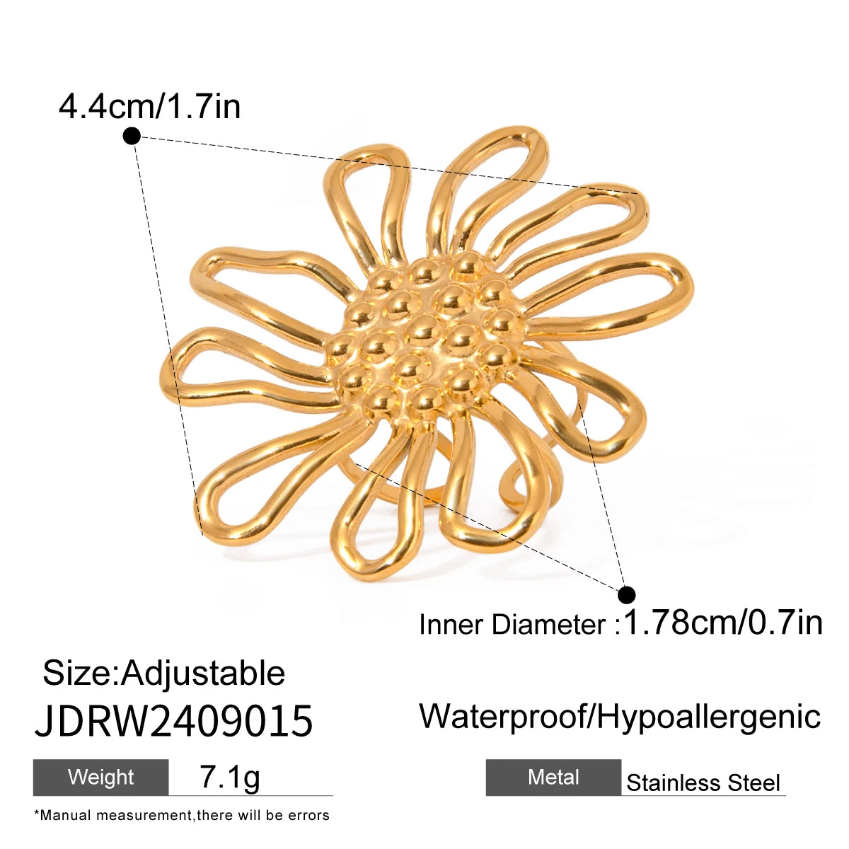 18K Goud Vergulde Fijne Hamerkorrel Holle Bloem Oorbellen Open Ring Dames Roestvrij Staal Minimalistische Charme Sieraden