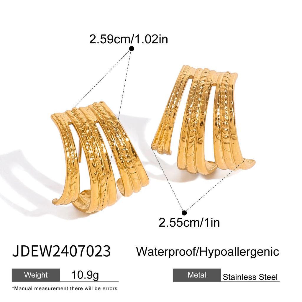 18K Stainless Steel Irregular Vintage Hammer Grain Twist Earrings Waterproof Creative Modern Jewelry Women Bijoux Gift