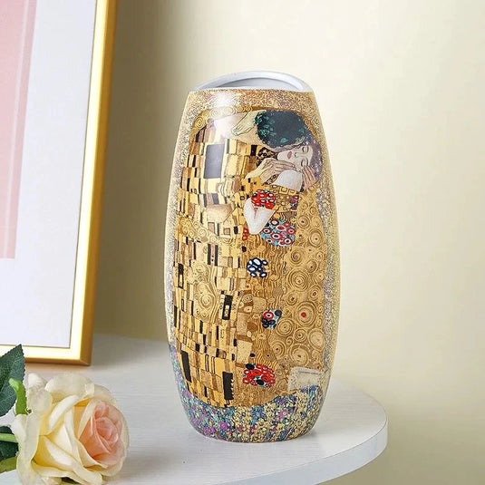 Luksus Europa Klimt Kiss Keramik Vase Boligindretning Kreativ Urtepotte Impressionisme Design Porcelæn Dekorativ Blomstervase Til Bryllup Hjem Køkken Stue Udsmykning