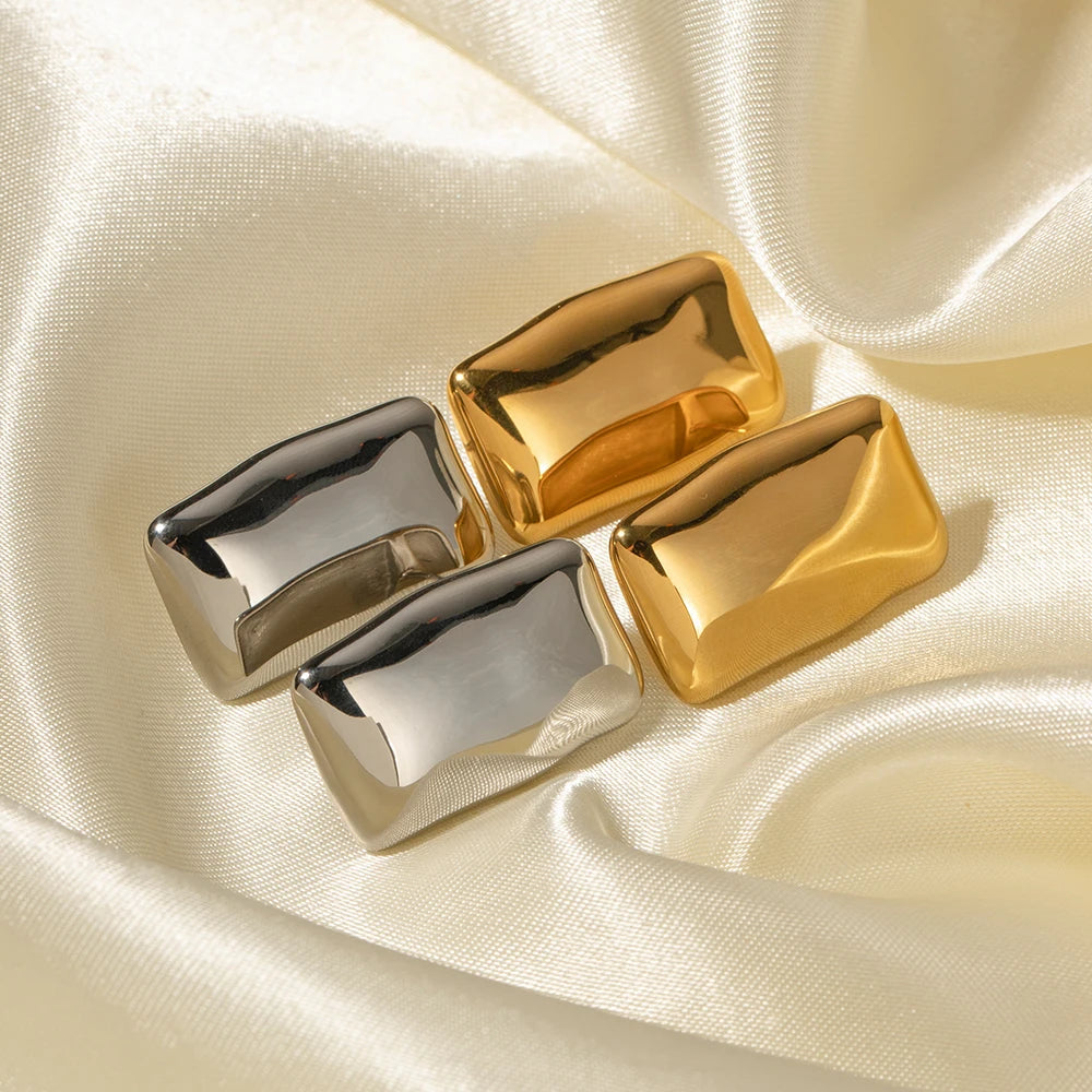 Plettet fri rustfrit stål Chunky geometriske usædvanlige rektangulære øreringe Geometriske frostede 18k PVD guldbelagte smykker til kvinder