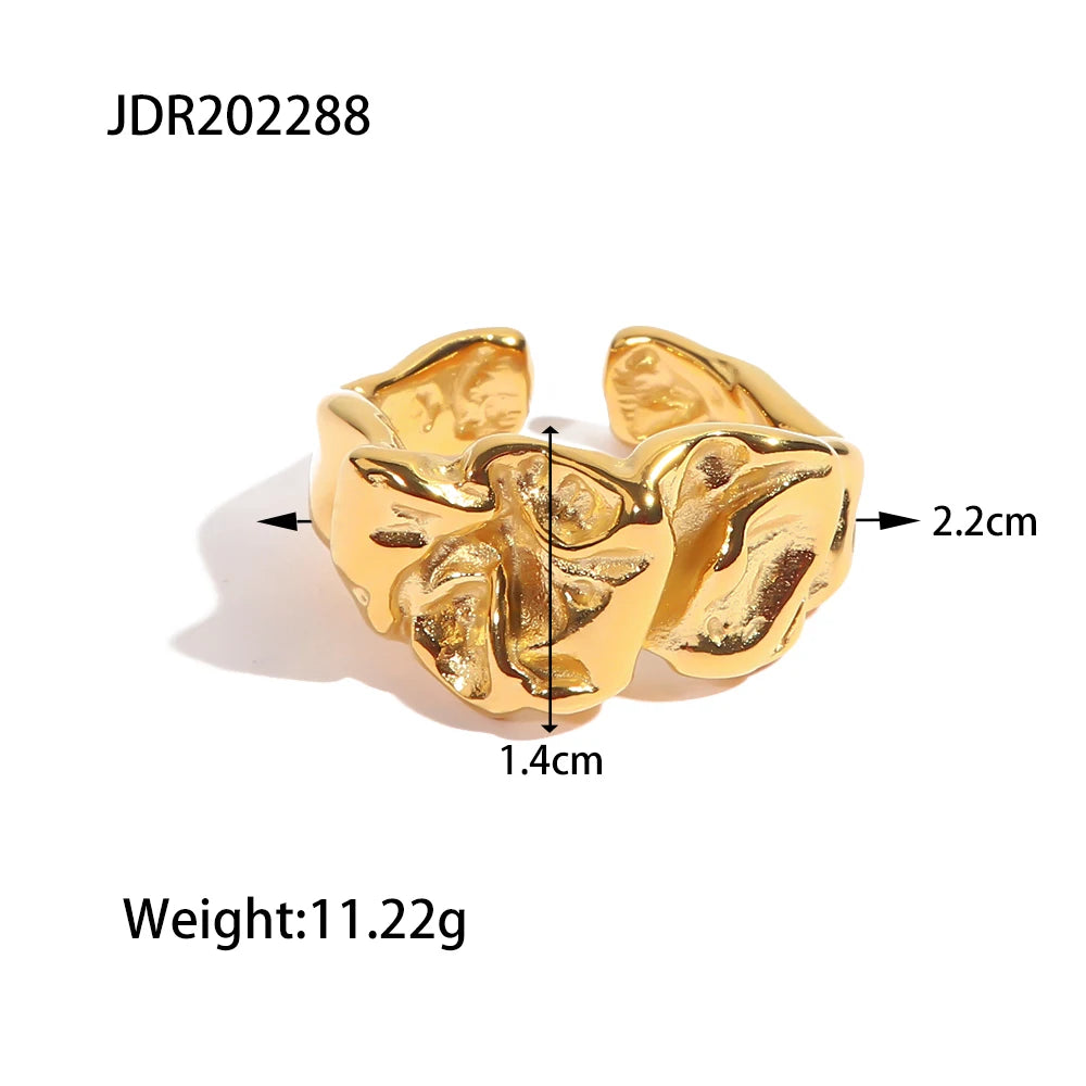 18K vergoldeter Edelstahl geometrisches Hammerkorn Lava-Serie Armband/Ring/Ohrringe hypoallergen luxuriöser Damenschmuck