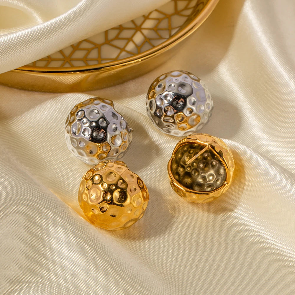 Rund form stud Hammer korn kugle øreringe 18K PVD forgyldt rustfrit stål Elegance dråbe øreringe til kvinder