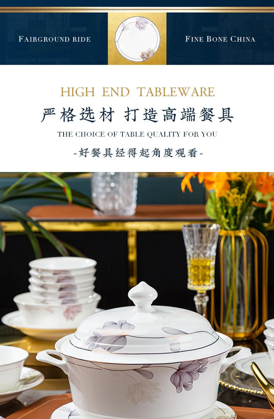 Jingdezhen Bone Porcelain Tableware New Chinese Style Bowls, Chopsticks, Dishes, Household Ceramic Bowl and Dish Set