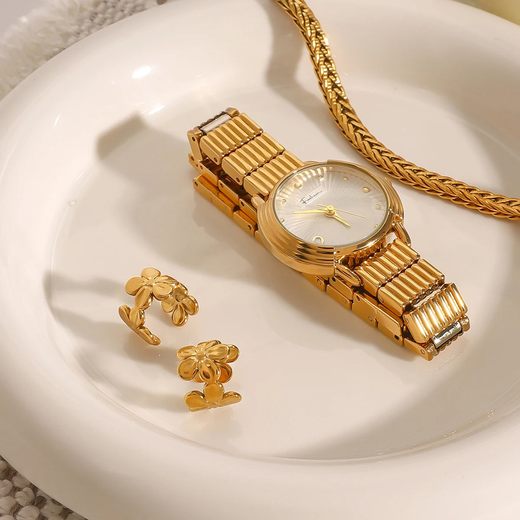 Creative 18K Goud Vergulde Roestvrijstalen Geometrische Paar Bloem Oorclip Dames Anti Allergische Sieraden Gala Geschenk