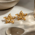 Stainless Steel 18K Gold Plated Starfish Shaped Earrings Inlay Zircon Vintage Statement Stylish Waterproof Jewelry Women