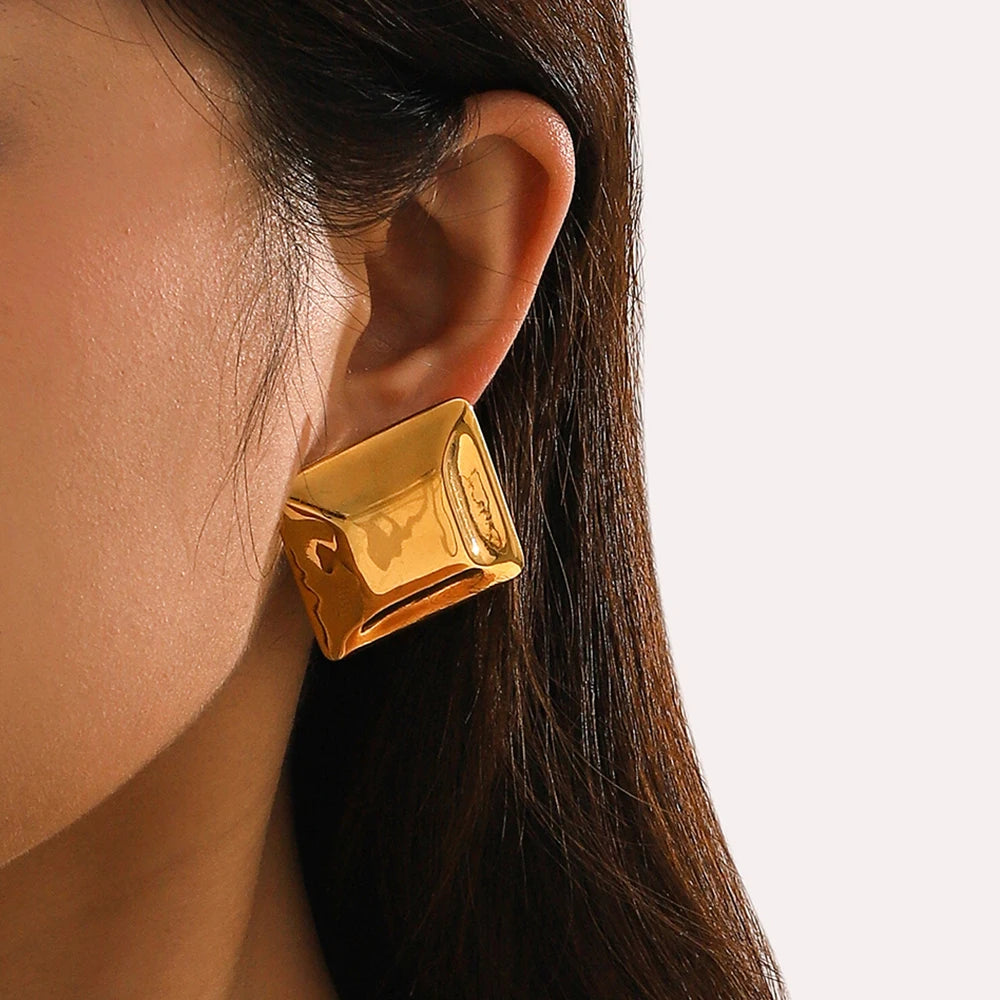 18K Gold Plated Stainless Steel Concave And Convex Square Earring Vintage Gold Silver Color Cute Jewelry Bijoux for Women Gift