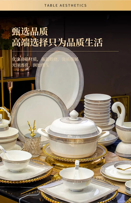 Kitchen Luxury Table Dinner Plates Set Ceramic Cooking Dessert Plate Sets Dinnerware Salad Dishes Platos De Cena Breakfast Set