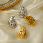 Stainless Steel 18K Gold Plated Minimalist Hammer Grain Water Drop Earrings Tarnish-proof Light Luxury Women Ear Jewelry