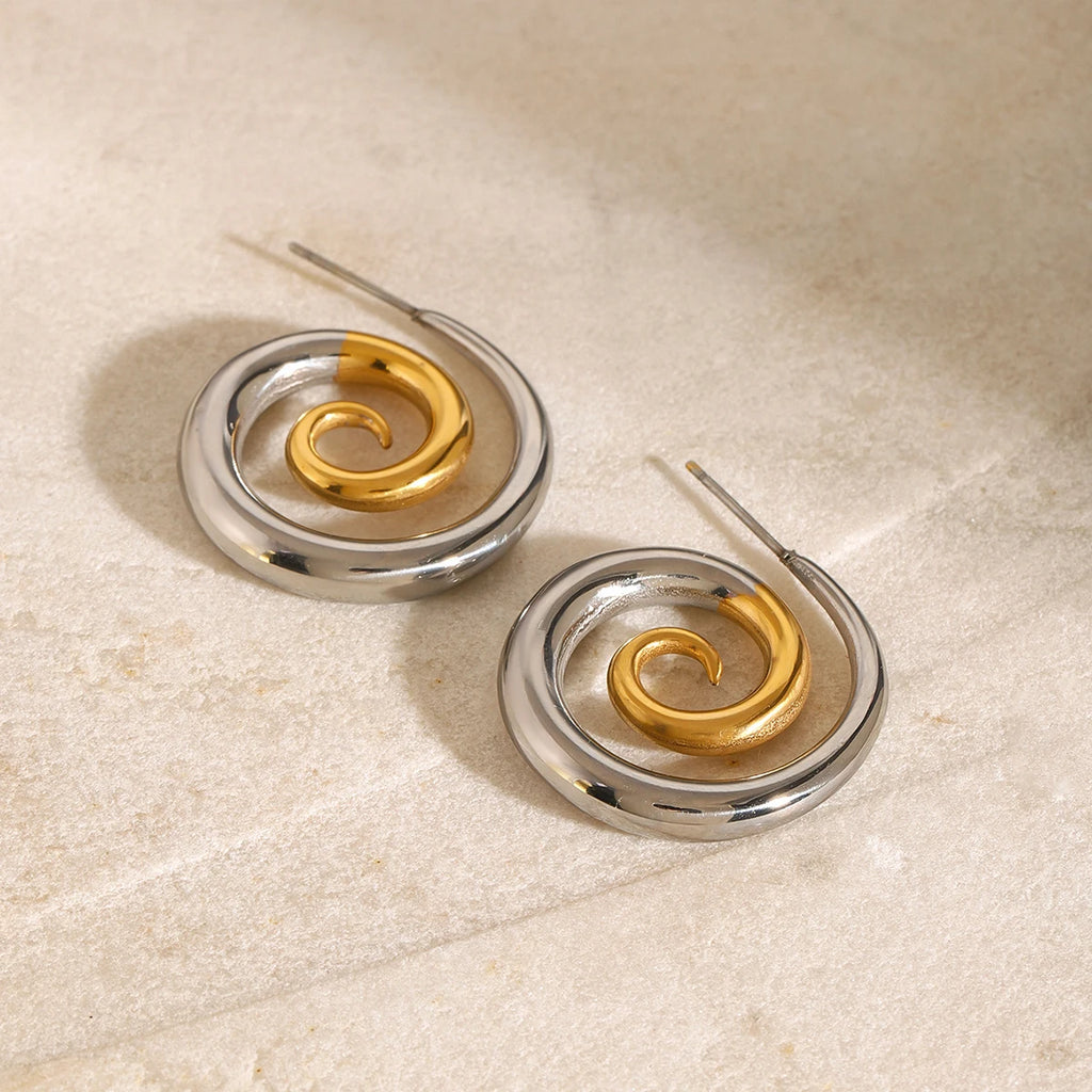 18K Gold Plated Gold Silver Color Blocked Niche Personality Simple Spinning Creative Earrings Women Anti Allergic Gala Gift