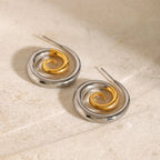 18K Gold Plated Gold Silver Color Blocked Niche Personality Simple Spinning Creative Earrings Women Anti Allergic Gala Gift