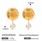 Pendientes de perla de imitación semiredondos de acero inoxidable ligero y acogedor minimalista PVD 18K para mujer a la moda, joyería impermeable bijou