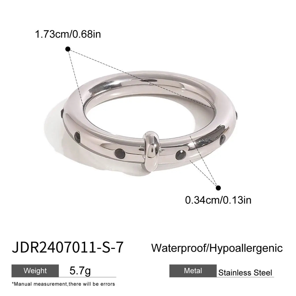 Anello Singolo con Strass Nero Uomo Donna Anello Insolito Resistente all'Acqua Placcato 18K PVD Anelli Semplici per Dita