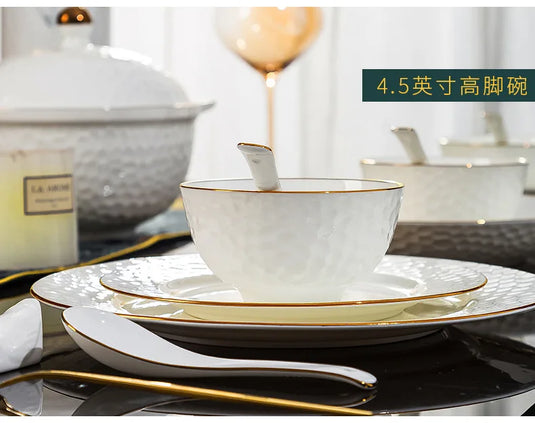 Jingdezhen Ceramic Tableware Set, Hand-painted Phnom Penh Water Cube Creative Bone Porcelain Bowls and Dishes for Home Use