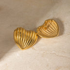 18k Gold Plated Stainless Steel Minimalist Striped Love Heart Earrings Statement Geometric Trendy European Party Jewelry - Grand Goldman