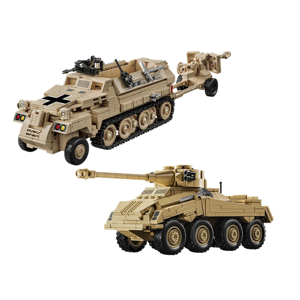 WW2 Military Army Soldiers World War 2 Sd.Kfz.234 Heavy Armored Vehicle Model Building Blocks Bricks MOC Children's DIY Toys