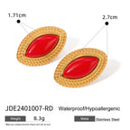 18k Gold Plated Stylish Geometric Minimalist Red Agate Horse-eye EarringsStainless Steel Women Anti Allergenic Jewelry