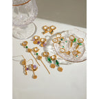 18K Gold Plated Charm Natural Stone Pentagram Moon Smooth Hoop Earrings Women Stainless Steel Fashion Jewelry Gala Gift