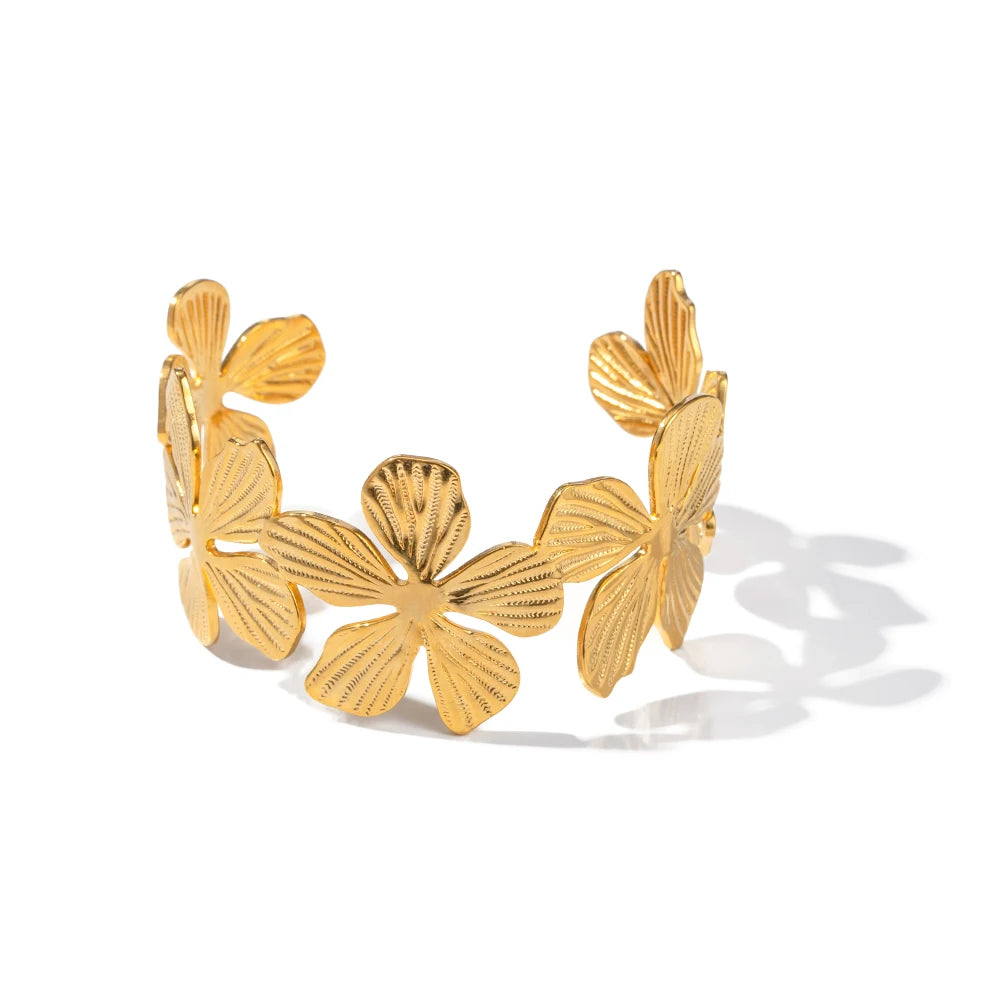 Stainless Steel Exaggerated Flower Bracelet Earrings Rings Set Waterproof 18K Gold PVD Plated For Women Fashion Jewelry Set - Grand Goldman