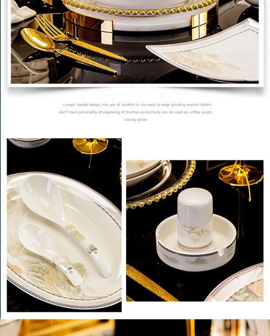 Jingdezhen dish set housewarming tableware set bowl and plate ceramic tableware set light luxury plate bowl