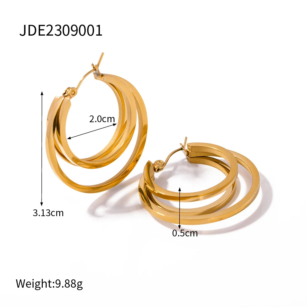 18K Gold Plated Stainless Steel Tarnish-proof Architectural Style Design Double Coil Earrings For Women Minimalist Ear Jewelry