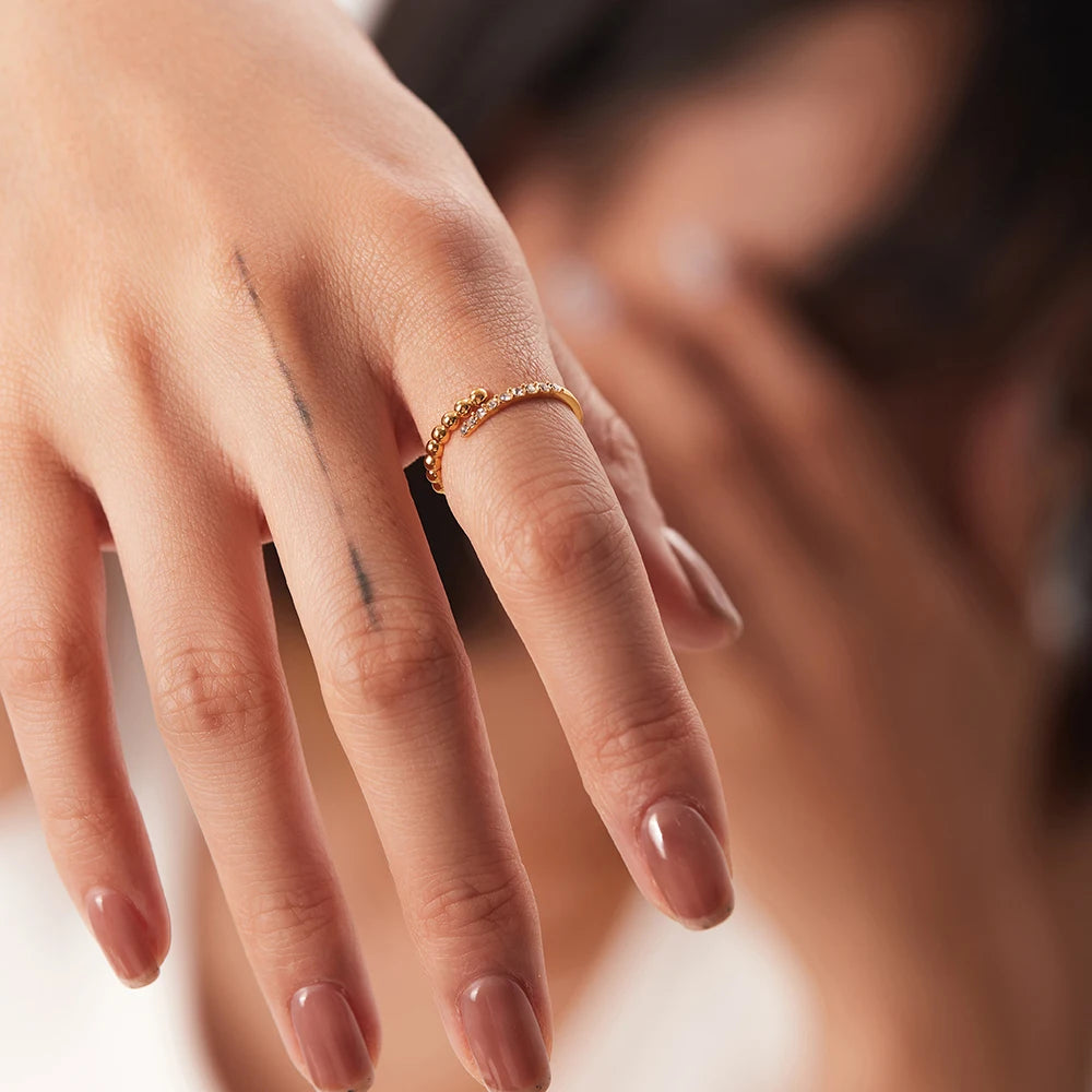 Edelstahl Schmuck Temperament Glas Kristall Verstellbarer Ring für Frauen 2022 Trendiger Exquisiter Wasserdichter Schmuck Geschenk