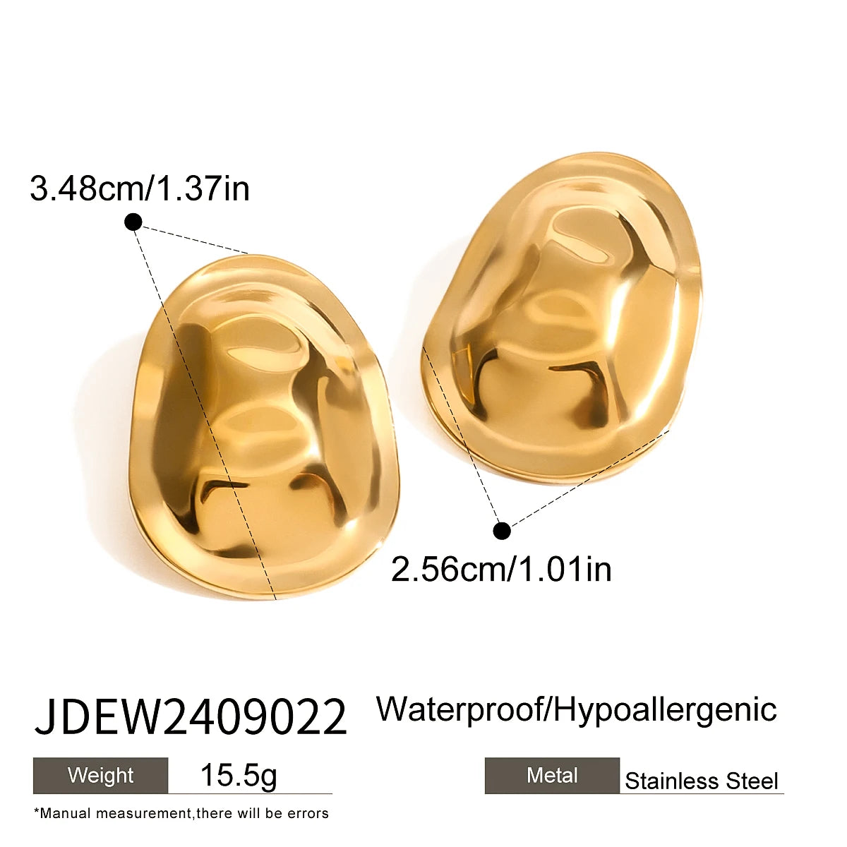 Minimalist 18k Stainless Steel Vintage Irregular Hammer Grain Stud Earrings Women Statement Texture Daily Stylish Jewelry
