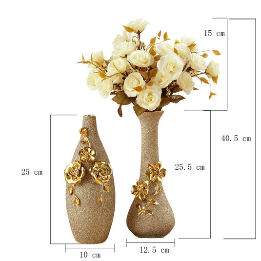 Vase à fleurs en porcelaine givrée dorée, Europe, Vintage, en céramique avancée, pour salle d'étude, couloir, décor de mariage à domicile avec fleur