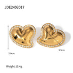 Charm Texture 18K Stainless Steel Metal Rust Proof Smooth Love Heart Stud Earrings Inlay Rhinestone Waterproof Stylish Jewelry