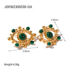 ステンレススチール防水ライトラグジュアリー18Kゴールドメッキ悪魔の目スタッドピアス 天然石インレイ レディースイヤージュエリー