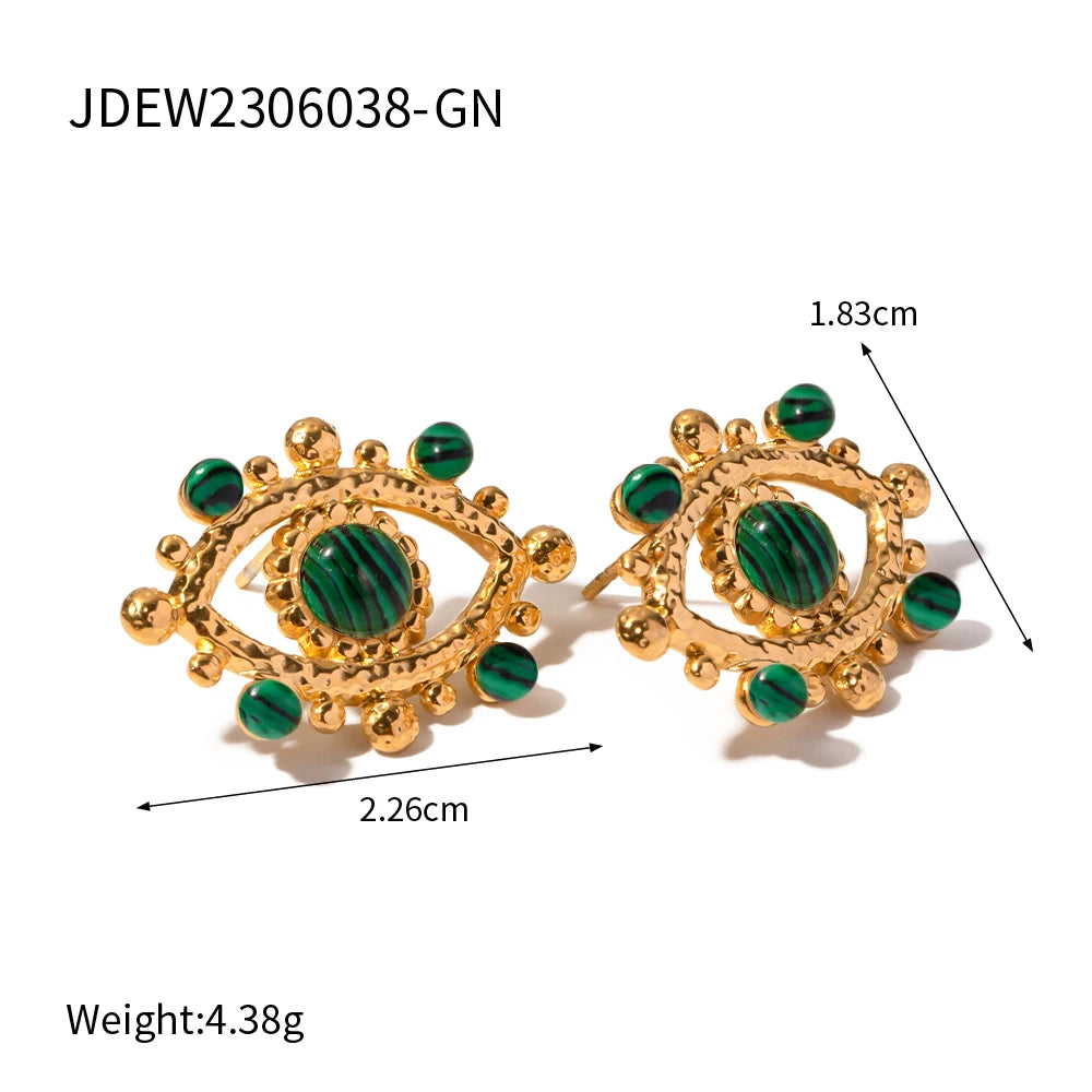Roestvrij Staal Waterdicht Licht Luxe 18K Goud Vergulde Duivels Oog Oorknopjes Ingelegd Natuurlijke Steen Voor Dames Oor Sieraden