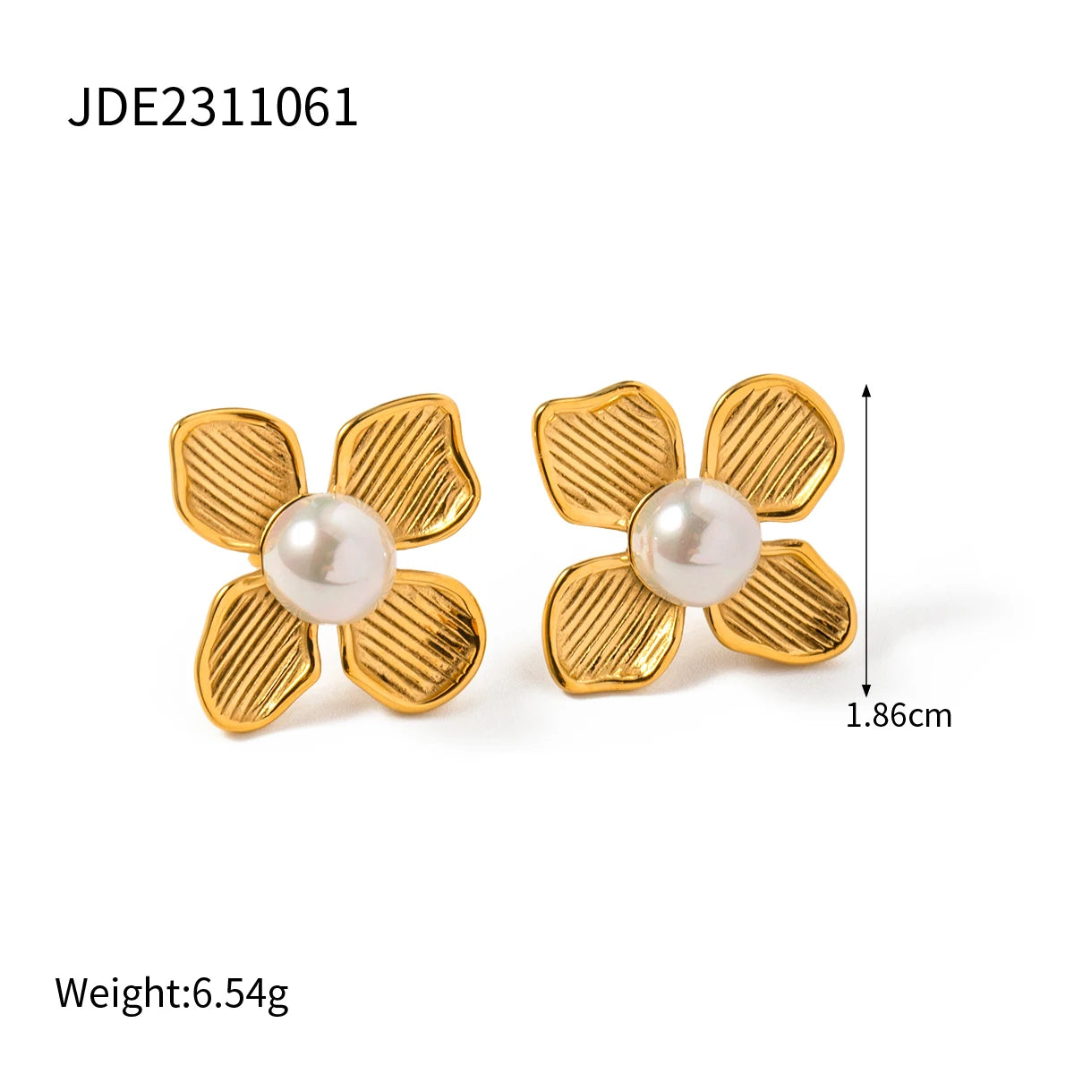 2024 Edelstahl Trendige 18K Goldbeschichtete geometrische Ohrringe in Blumenform mit eingelegten Muschelperlen Damen Charme Modeschmuck