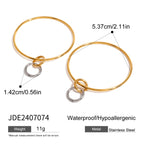 18K PVD Plated Metal Texture Circle Silver with Gold Large Steel Hoop Earrings Stainless Steel Women Prevent Allergy Jewelry