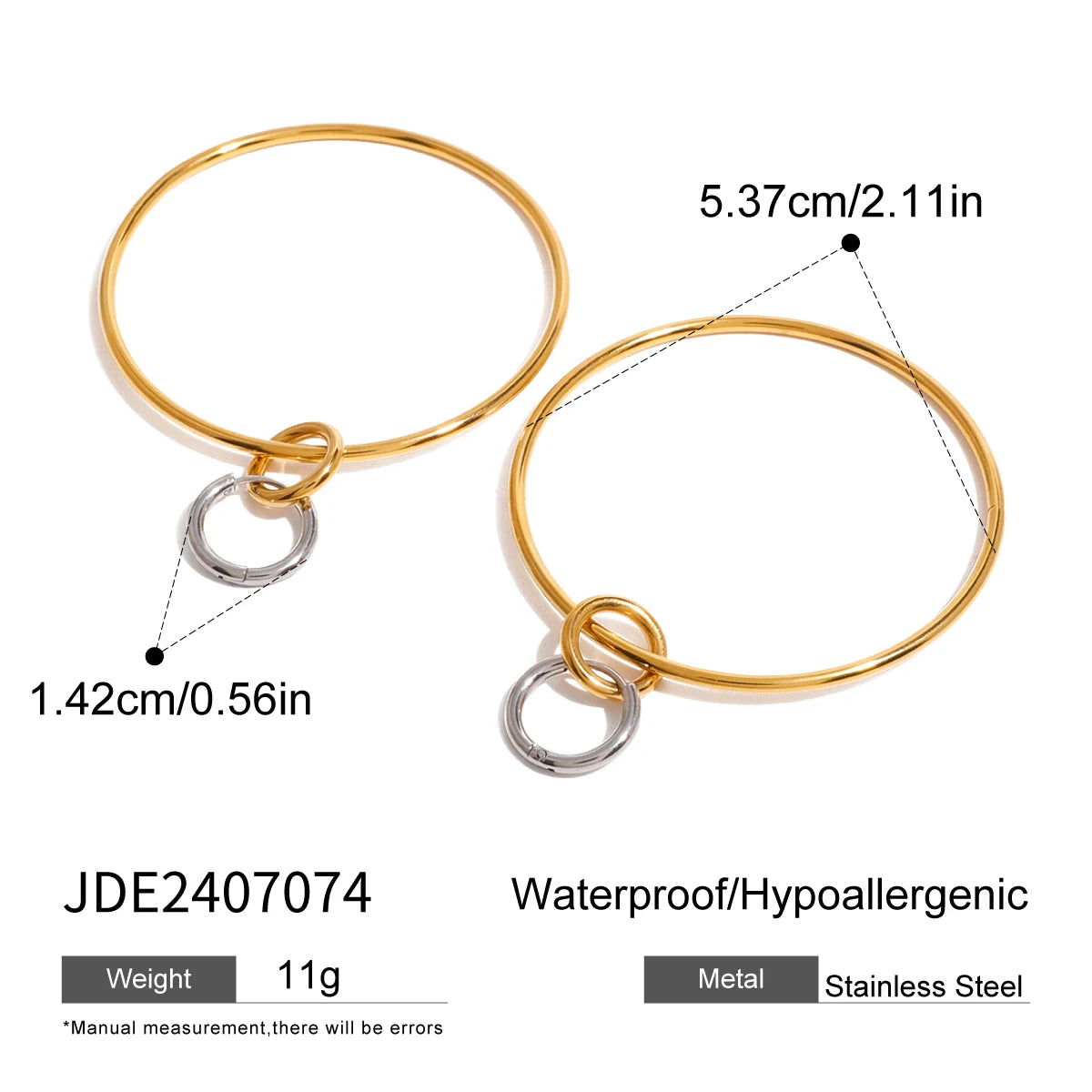 18K PVD Plated Metal Texture Circle Silver with Gold Large Steel Hoop Earrings Stainless Steel Women Prevent Allergy Jewelry
