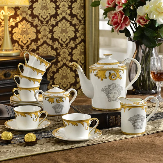 Coffrets de table de luxe en porcelaine 58 pièces Service de table Service à café Plats Bol Cuillère et assiettes