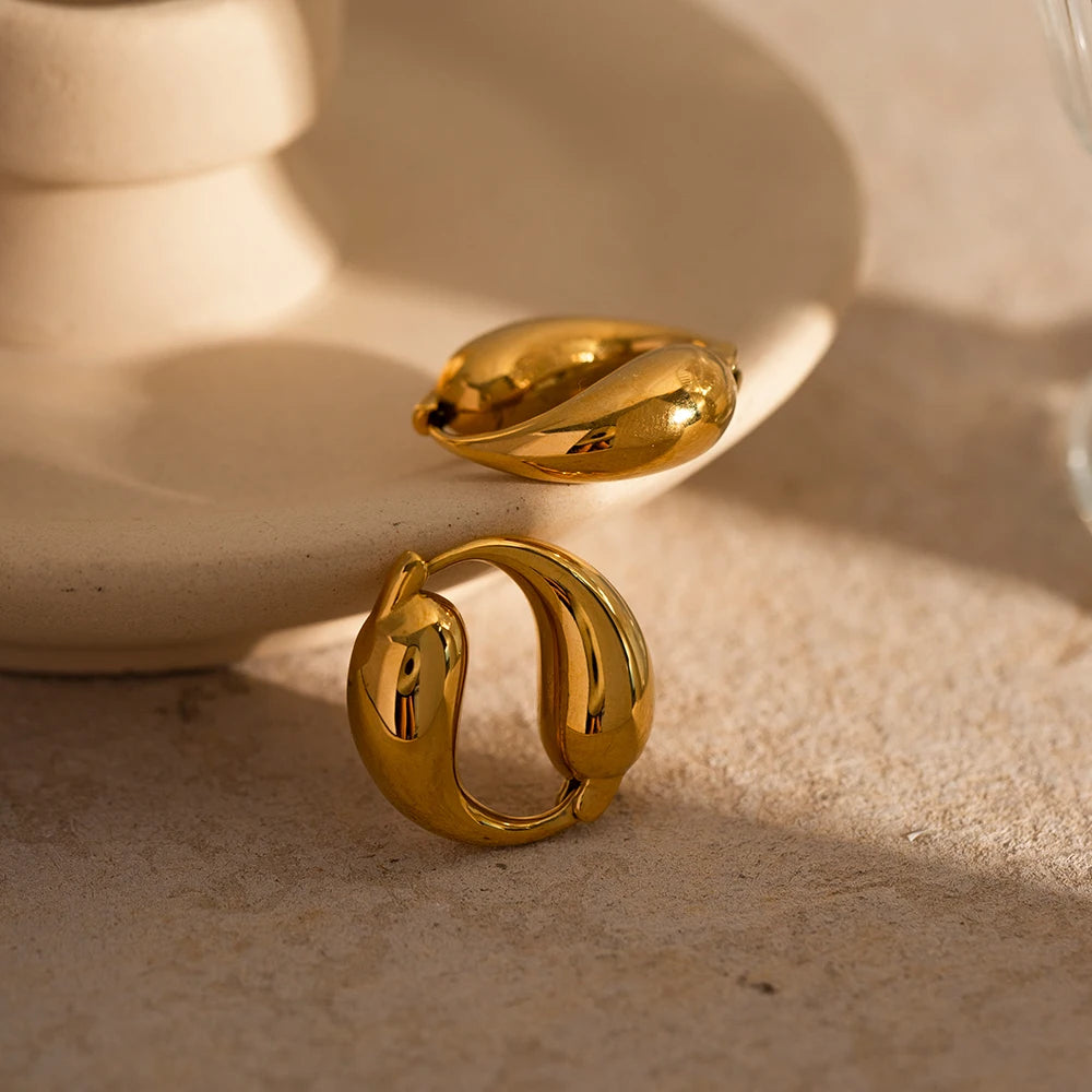 Vintage Metal Textured 18k Plated Gold Stainless Steel O-shaped Pendant Two Water Drop Earrings Personality Charm Jewelry Women