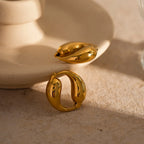 Vintage Metal Textured 18k Plated Gold Stainless Steel O-shaped Pendant Two Water Drop Earrings Personality Charm Jewelry Women