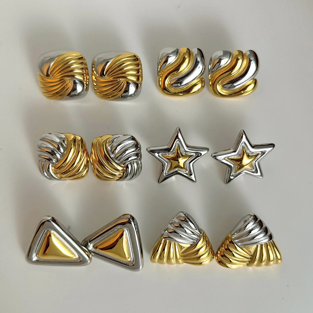 Geometri 18K forgyldt multi-form matchende farve tekstur øreringe blandet ørering Anti allergisk tofarvet statement smykker