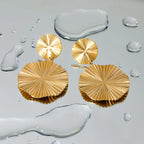 18K Gold Plated Plicated Stainless Steel Round Pendant Exaggerated Earrings for Women Ear Stud Exaggerated Ear Jewelry