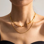 Collar de Doble Capa de Amor de Acero Inoxidable Impermeable Chapado en Oro PVD de 18K Accesorios de Moda para Mujer Joyería Regalo