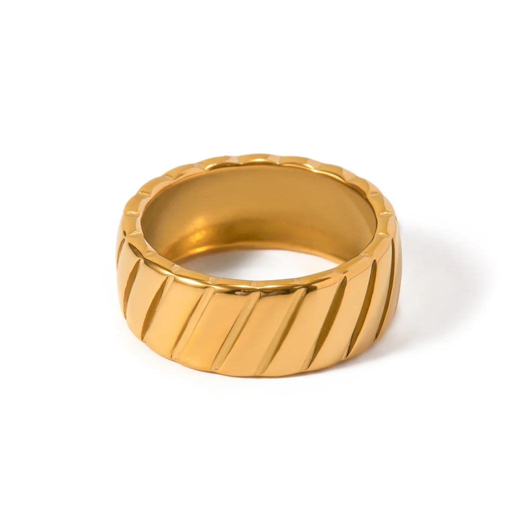 Anillo cerrado de acero inoxidable para mujer con patrón hipotenusa geométrico simple único elegante chapado en oro de 18k, joyería distintiva anti