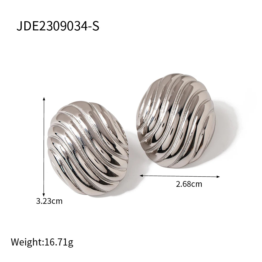 Roestvrijstalen minimalistische schelpstructuur 18K goud vergulde ovale draad oorbelclip verkleuringbestendig lichte luxe dames oorbellen
