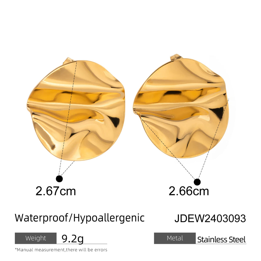 18K geometriske plisserede glatte øreringe til kvinder Rustfrit stål Metaltekstur Vandtæt charme Søde smykker Bijoux Femme