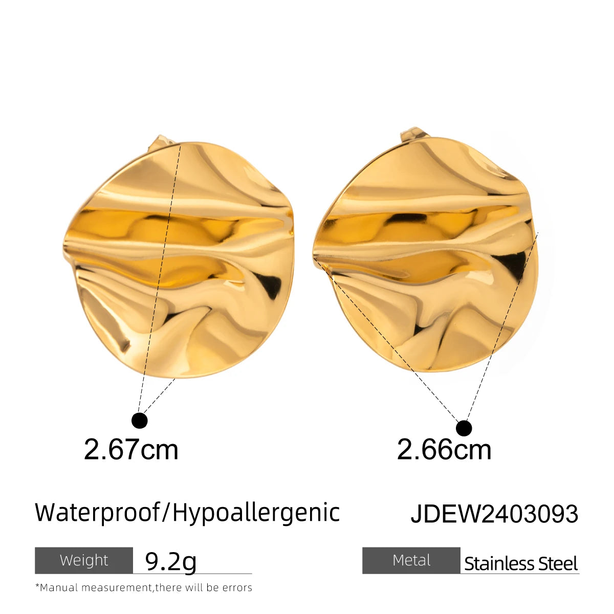 18K geometriske plisserede glatte øreringe til kvinder Rustfrit stål Metaltekstur Vandtæt charme Søde smykker Bijoux Femme