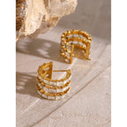 18K PVD Charm Rustfrit Stål Tredobbelt C-formet hvid fuld Zirconia øreringe Smykker Kvinder Mode Attraktivt rustfast tilbehør