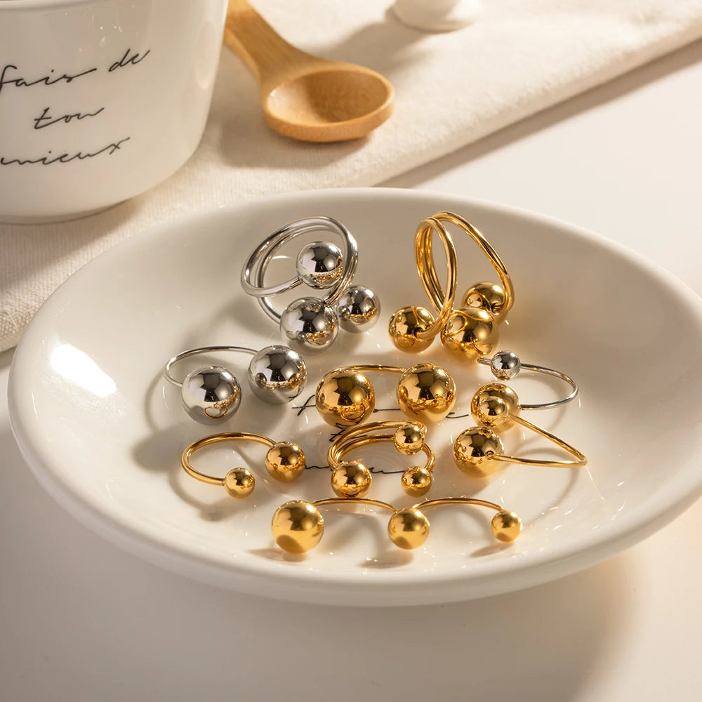 Geometrisch übertriebener Edelstahl-Kugel-Offenring-Set für Frauen Unregelmäßiges Design Runde verstellbare Schmuckgeschenk Anillos Mujer