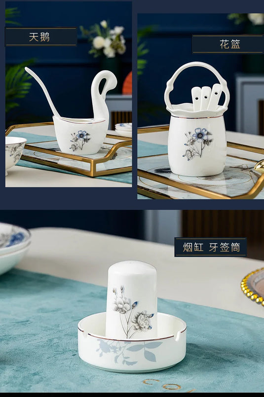 Jingdezhen Household Ceramic Bowls, Tableware Set, Bowls, Dishes, Chinese Bone Porcelain Tableware