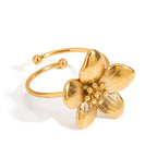 Zora 18K Gold Plated Stainless Steel Light Luxury High End Women's Style - Sweet and Romantic Flower Adjustable Open Ring