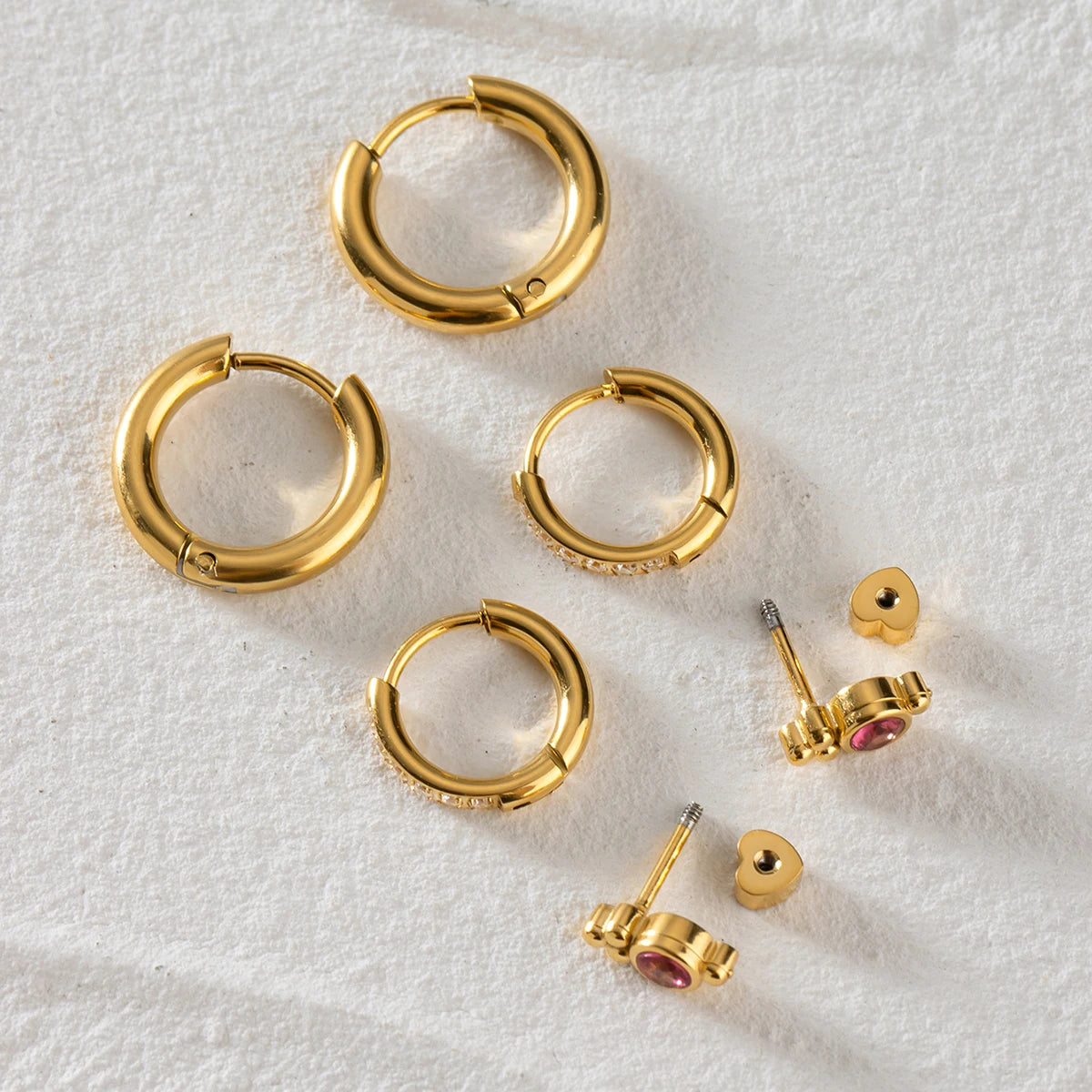 18k rustfrit stål Vintage lilla diamantøreringe 3 par i ét kort Kvinder Statement Charm Tekstur Rustfri smykker