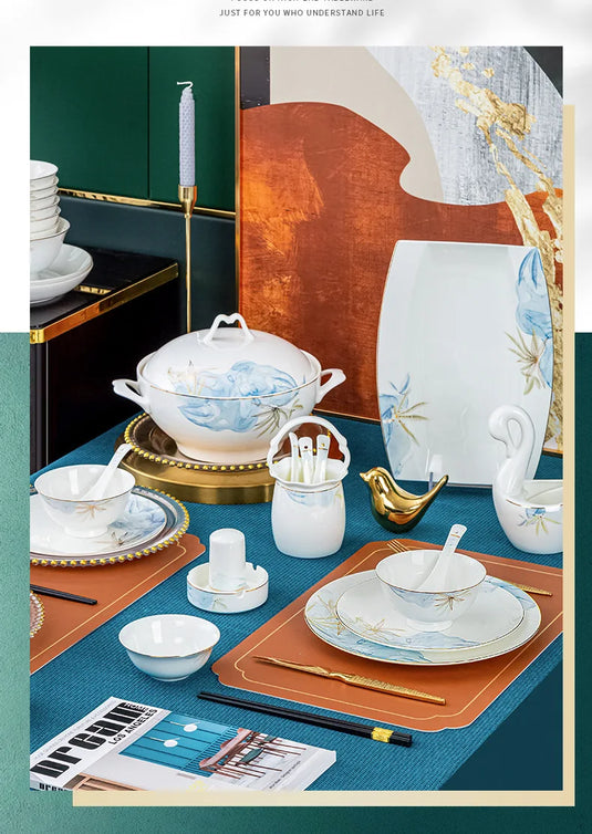 Ensemble bol et baguettes Jingdezhen, nouvel ensemble de vaisselle et assiette en céramique chinoise de luxe légère