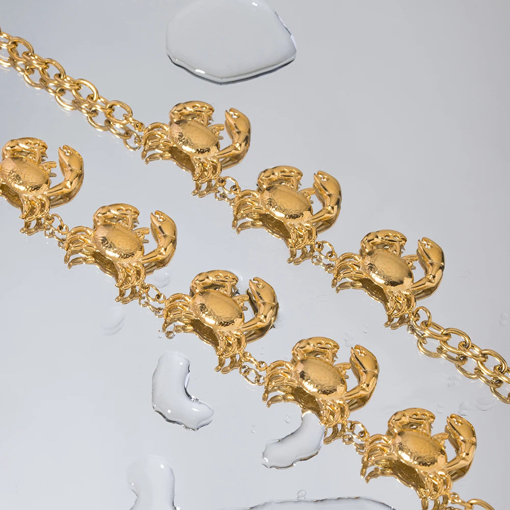 Collana/Anello/Orecchino/Braccialetto Combinazione Design Granchio Geometrico in Acciaio Inossidabile Placcato Oro 18K Gioielli Leggeri di Lusso per Donna